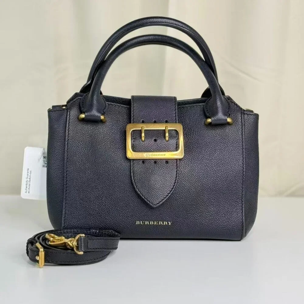 Burberry Black Leather Buckle Shoulder Bag Crossbody with Gold Tone Hardware - Picture 1 of 10